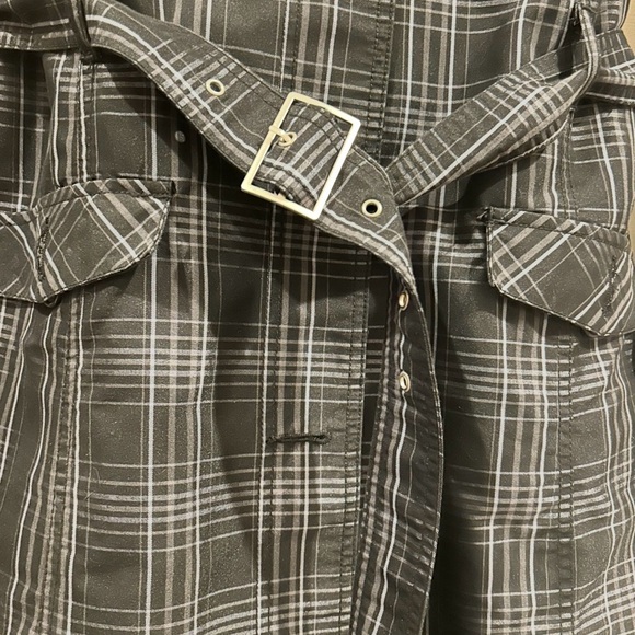 Merona Black Plaid Trench Coat - Picture 2 of 3
